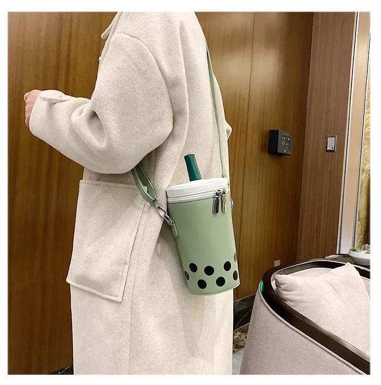 Cute Bubble Boba Tea Cross Body Bucket Bag