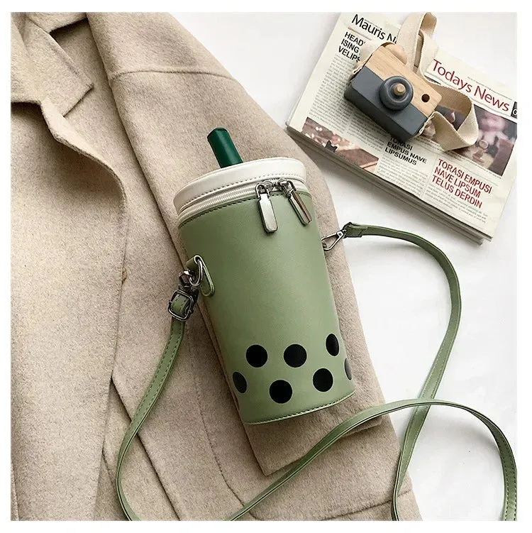 Cute Bubble Boba Tea Cross Body Bucket Bag