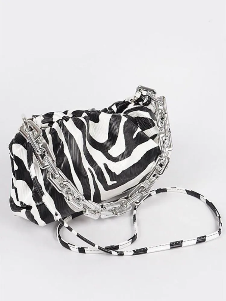 Dana Clutch with Link Chain Handbag- Zebra