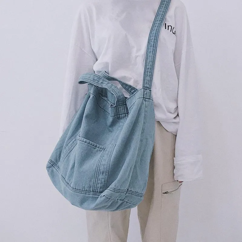 Denim Canvas Light Dark Blue Shoulder Bag