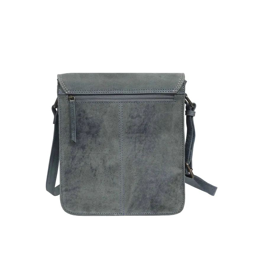 Denim Distressed Leather Ipad Tablet Crossbody Bag