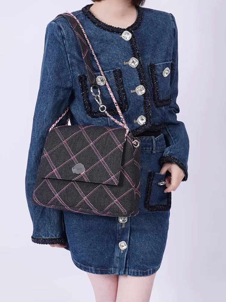 Denim plaid shoulder bag【s0000007316】