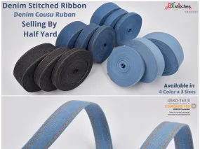 Denim Webbing With side stitches, Selling by Half Yard