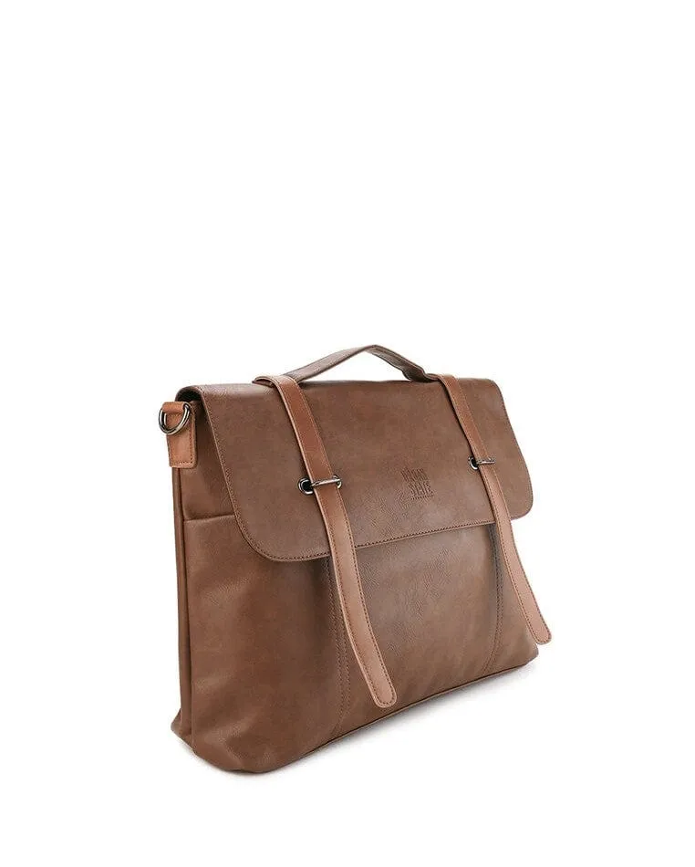 Distressed Leather Commuter Messenger Bag - Camel