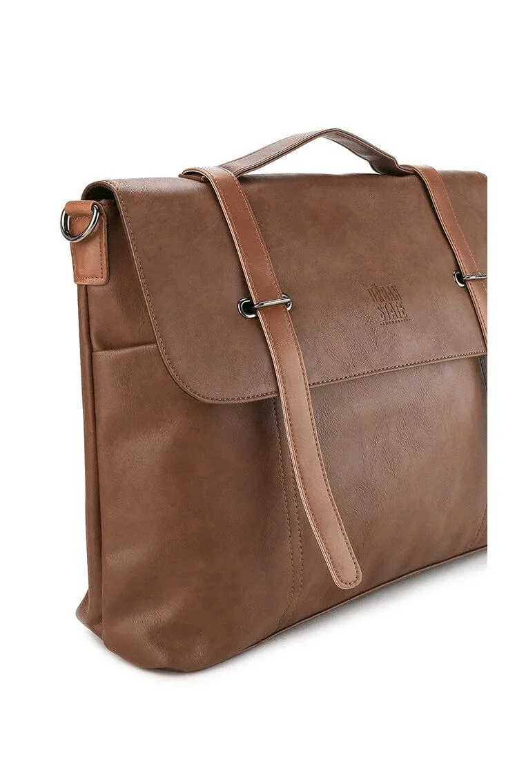 Distressed Leather Commuter Messenger Bag - Camel