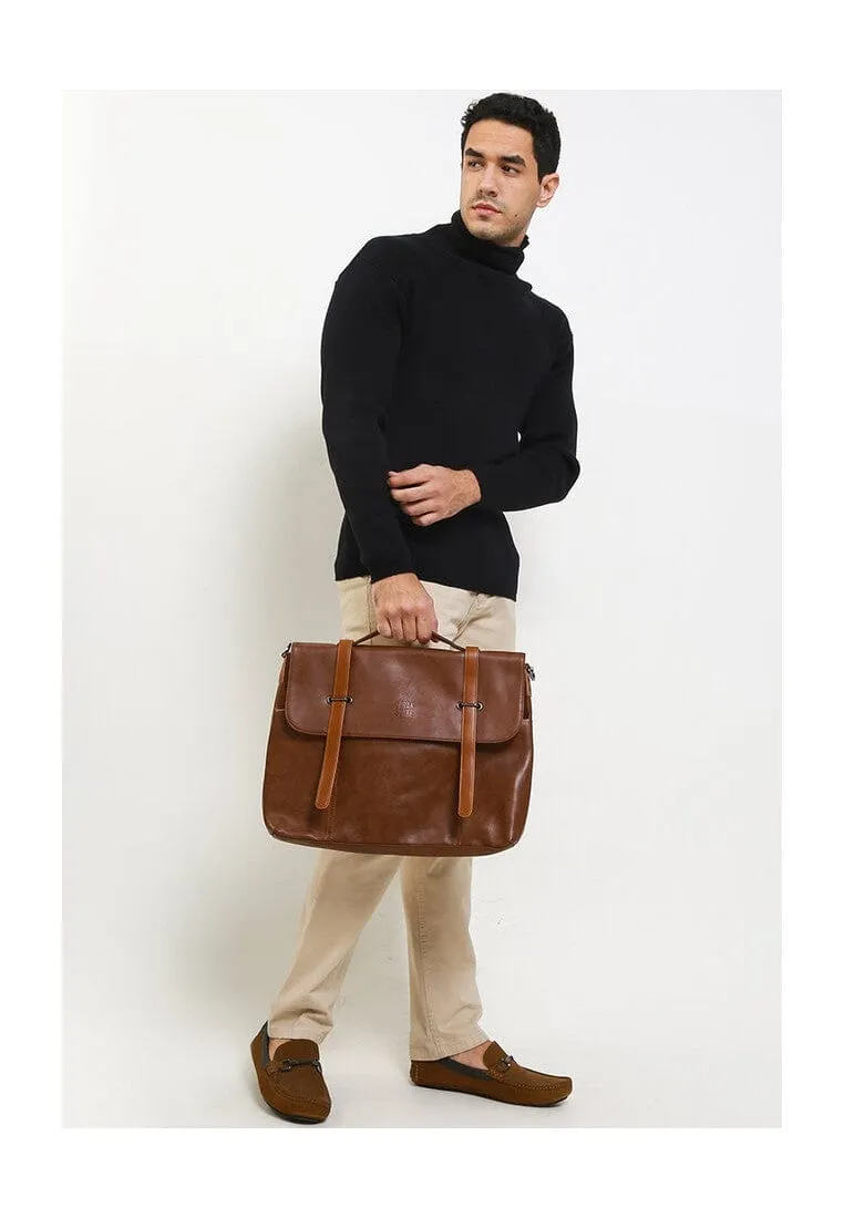 Distressed Leather Commuter Messenger Bag - Camel