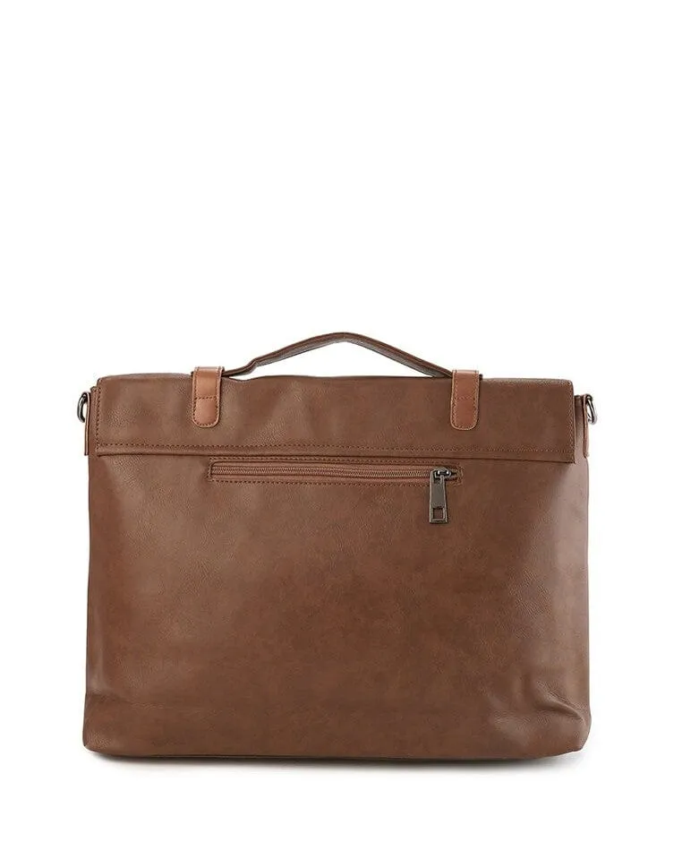 Distressed Leather Commuter Messenger Bag - Camel