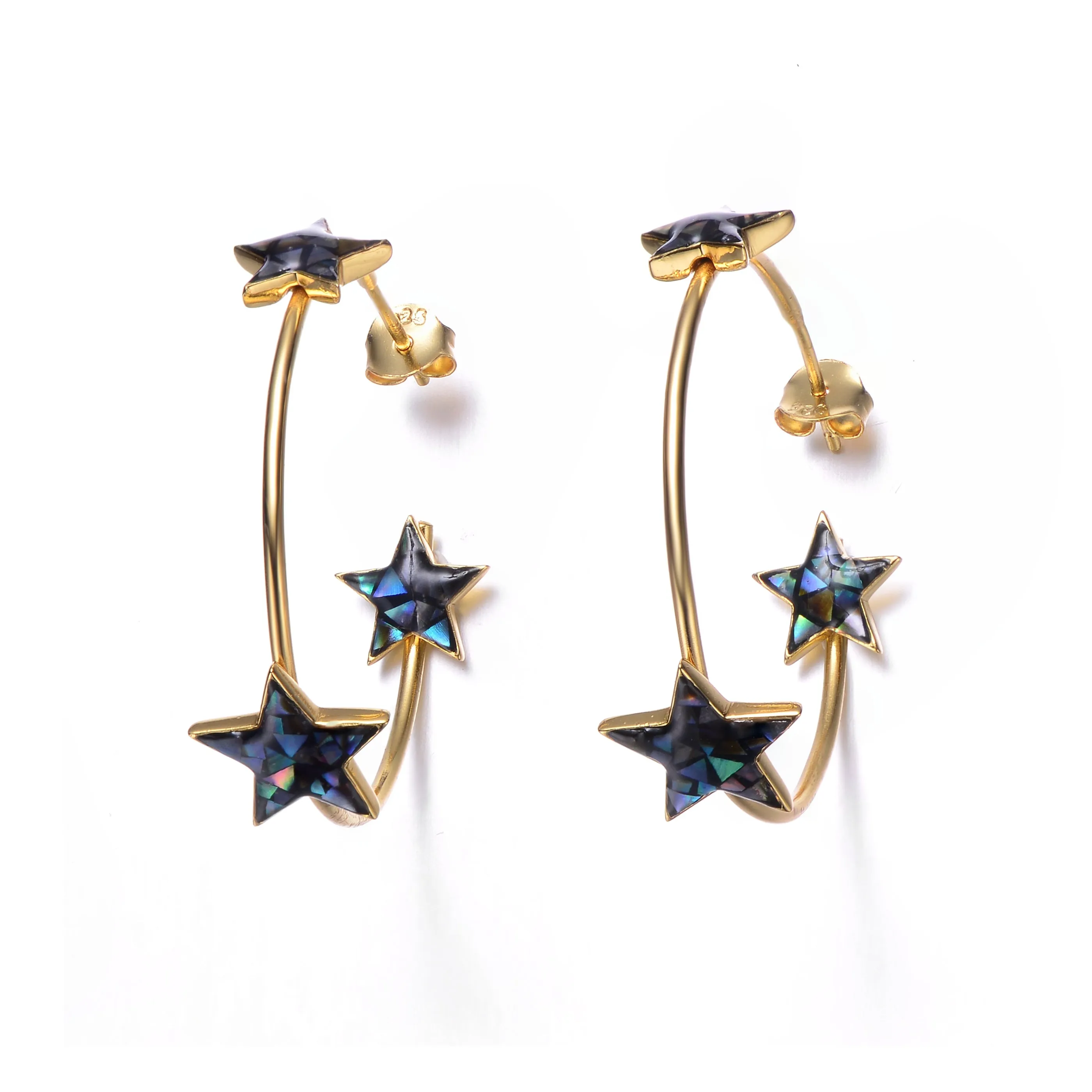 Elegant Gold-Plated Sterling Silver Earrings with Abalone Stars