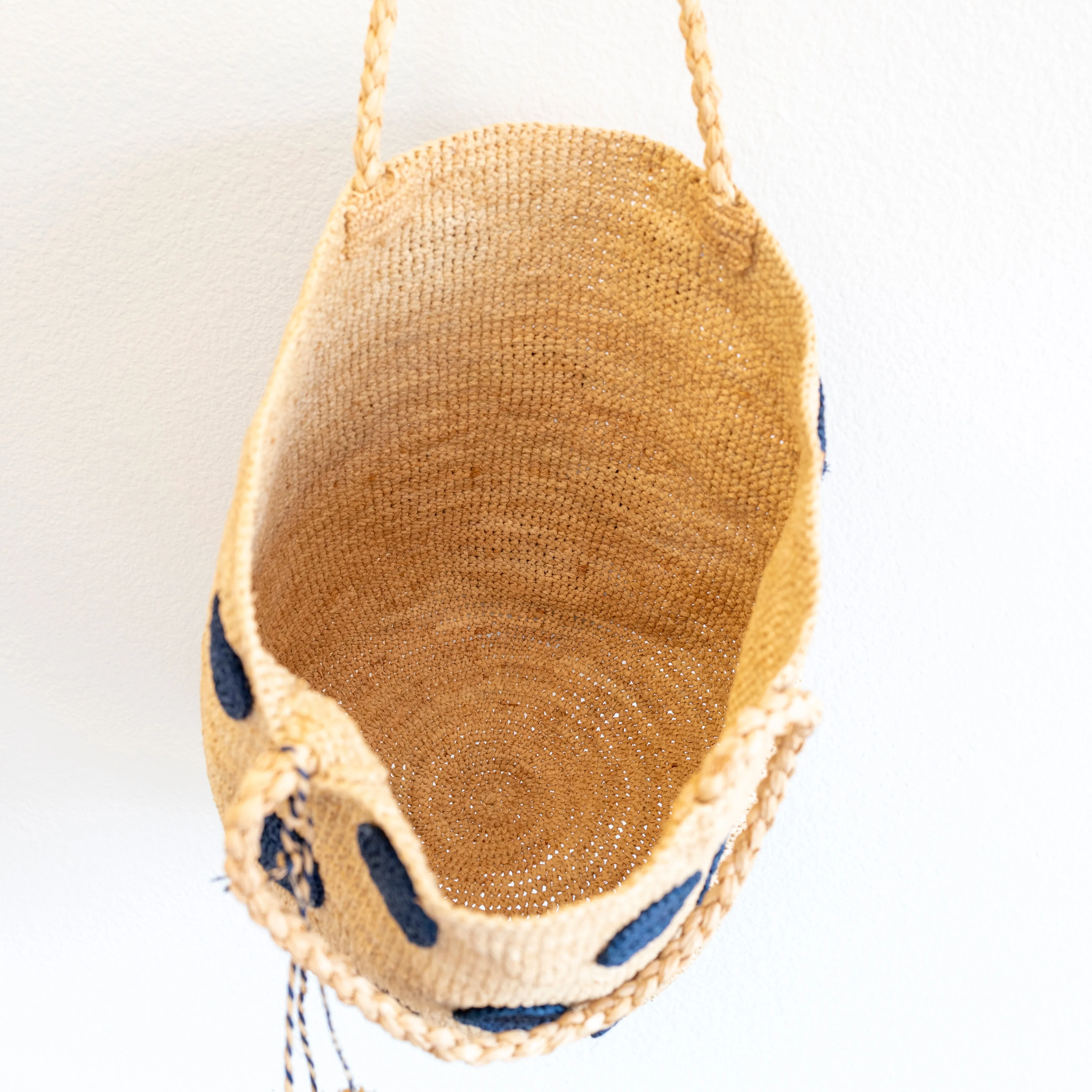 Elena Handbags Natural Raffia Polka Dot Summer Beach Shoulder Tote