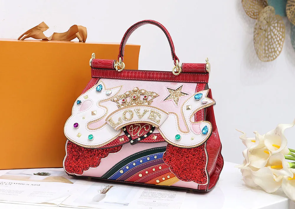 Exquisite Serpentine Pattern Handbag with Embellishments