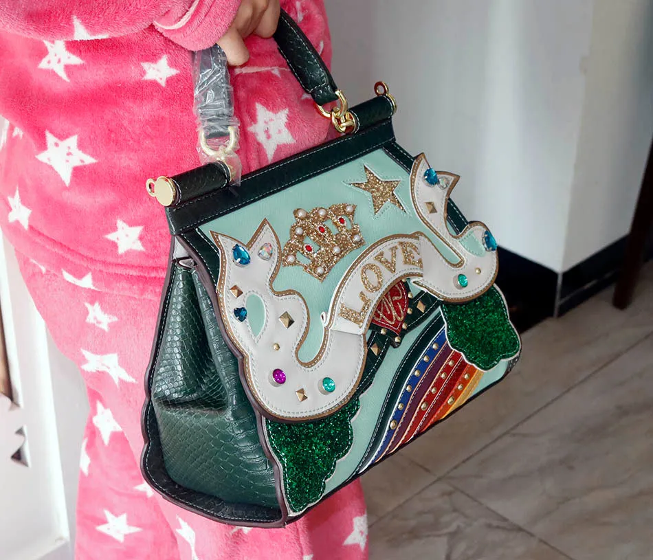 Exquisite Serpentine Pattern Handbag with Embellishments