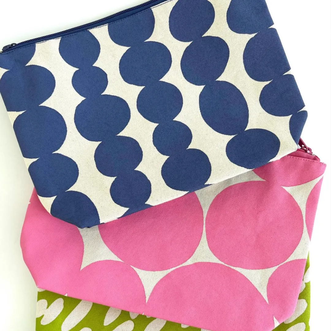 Extra Large Canvas Zipper Pouch: Large Pink Dots