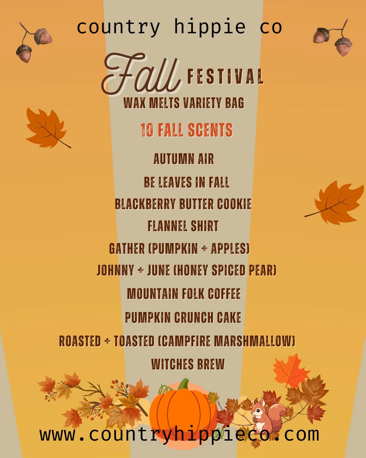 FALL FESTIVAL Wax Melts Variety Bag (10 Fall Scents)