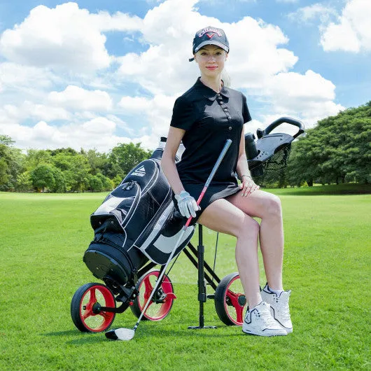 Foldable 3 Wheels Push Pull Golf Trolley with Scoreboard Bag-Red