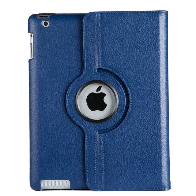 For Case Apple iPad 2 iPad 3 iPad 4 PU Leather Smart Stand Flip Case Cover 360 Rotating Screen Protector Film Stylus Pen Gifts