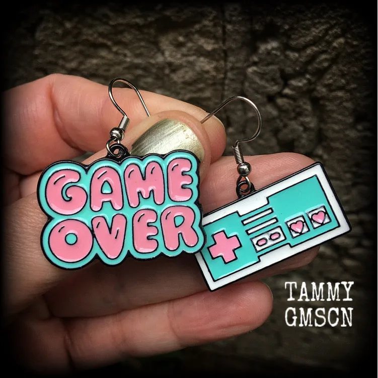 Game Over gaming console earrings-Gamer girl earrings