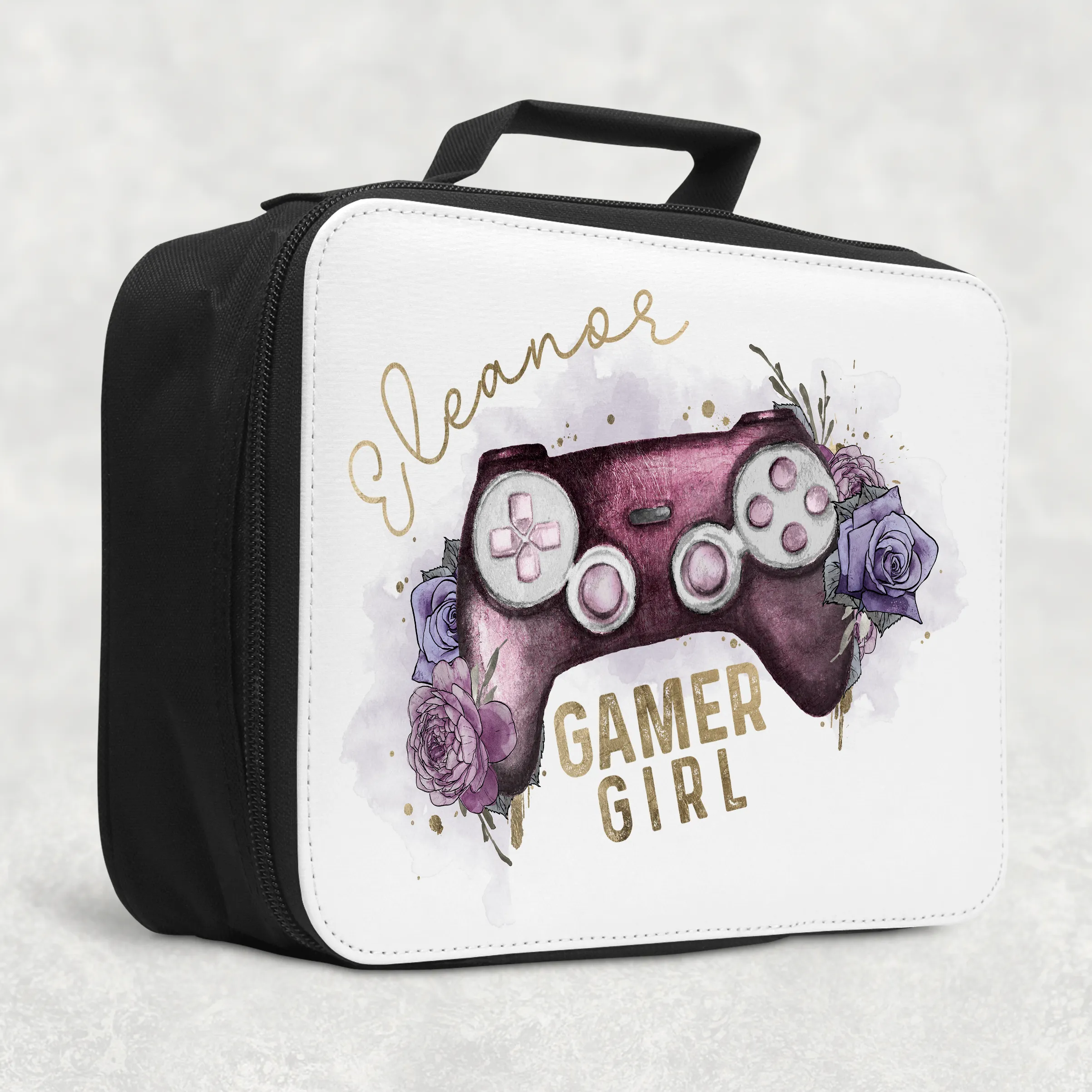 Gamer Girl Floral Game Control Insulated Lunch Bag