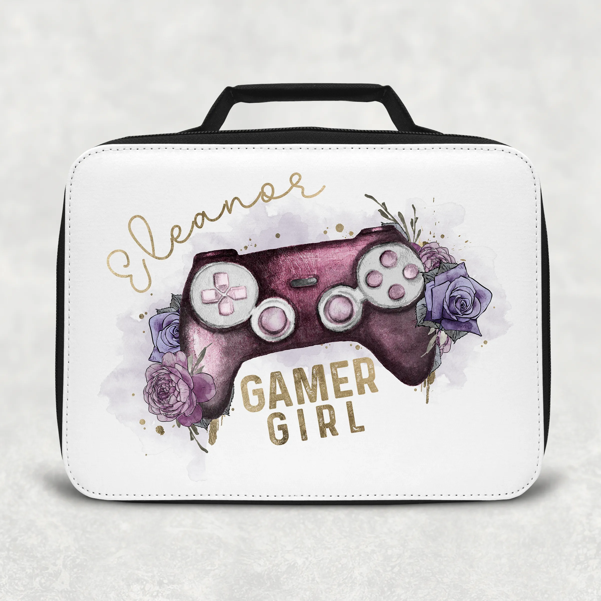 Gamer Girl Floral Game Control Insulated Lunch Bag