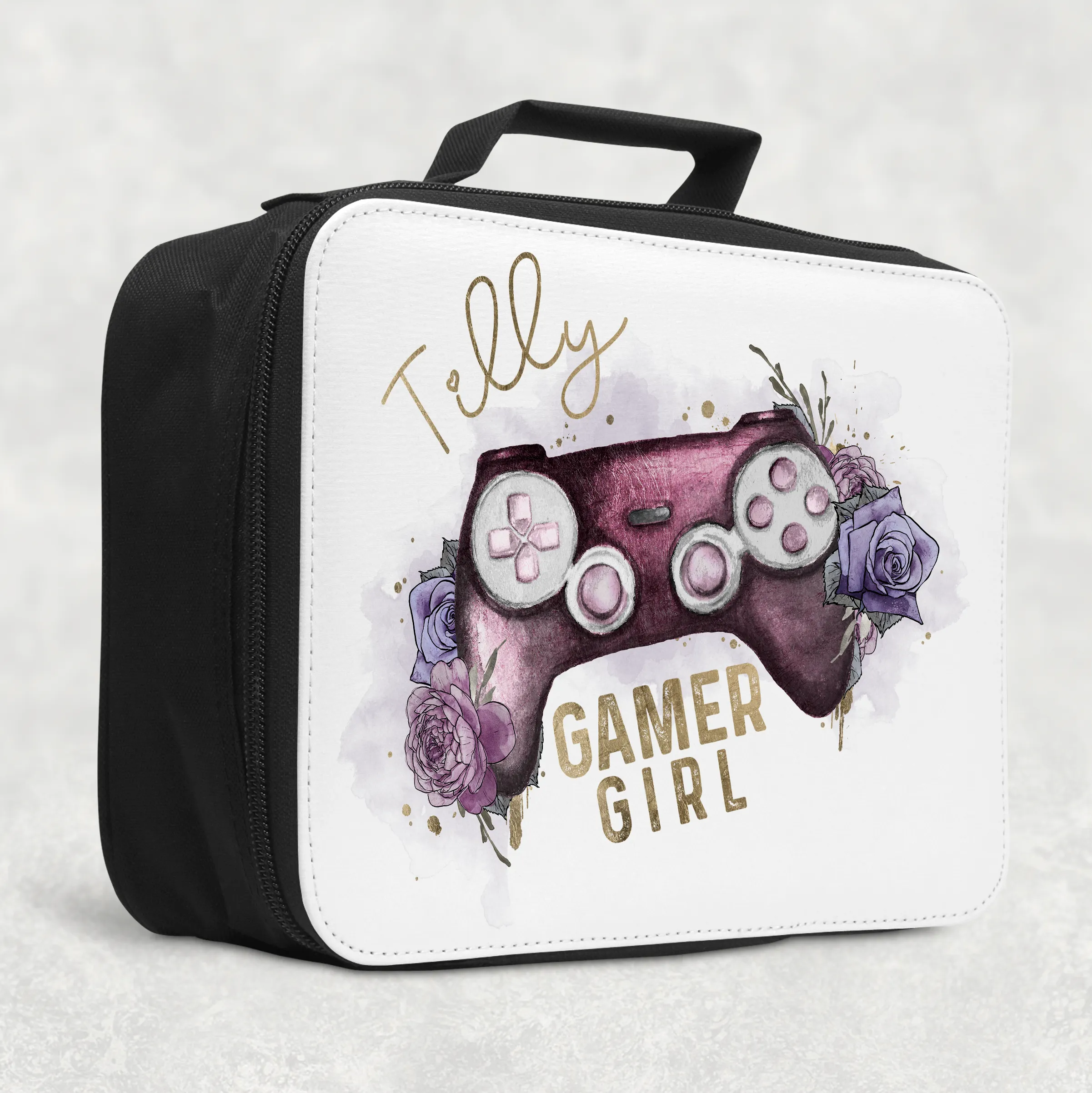 Gamer Girl Floral Game Control Insulated Lunch Bag