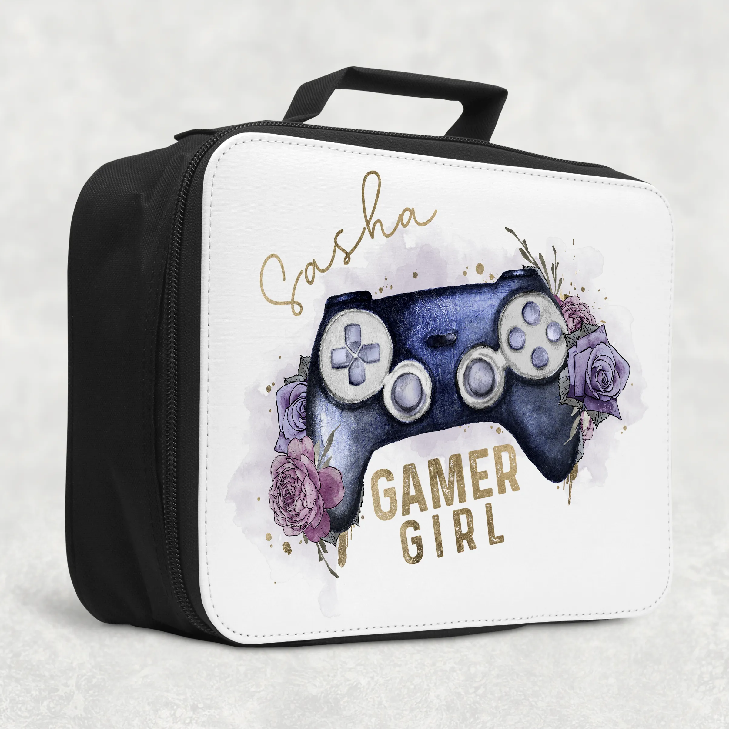 Gamer Girl Floral Game Control Insulated Lunch Bag