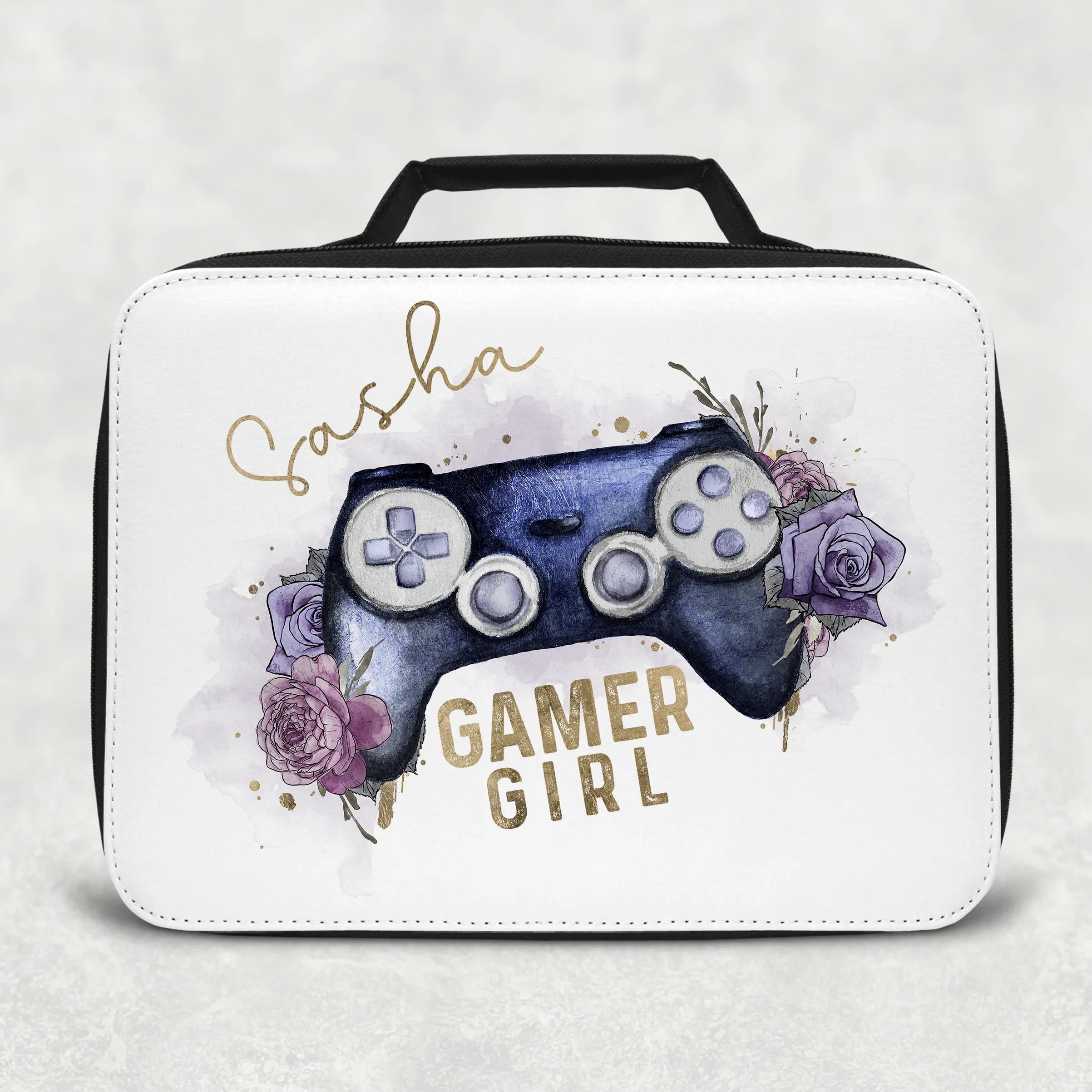 Gamer Girl Floral Game Control Insulated Lunch Bag