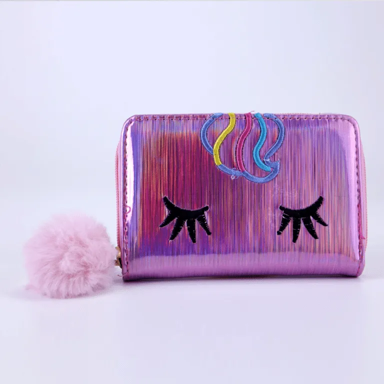 Girls Holographic Unicorn Wallet Women Kids Coin Purses Chain Shoulder Bag