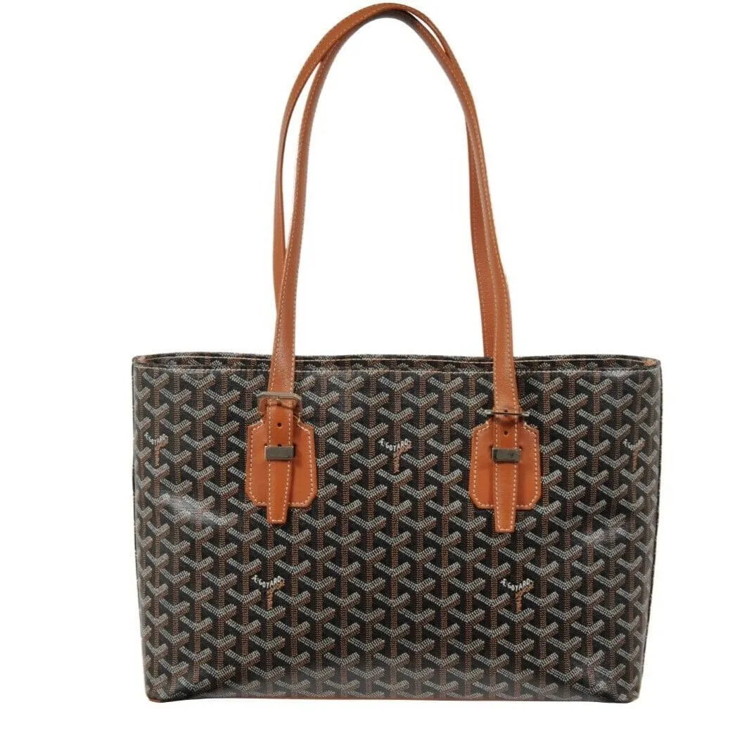 Goyard Sac Saint Marie Galente MM Black Brown Canvas Tote Shoulder Handle Bag