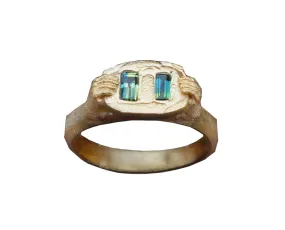 Green Bi-Color Sapphire Tablet Ring