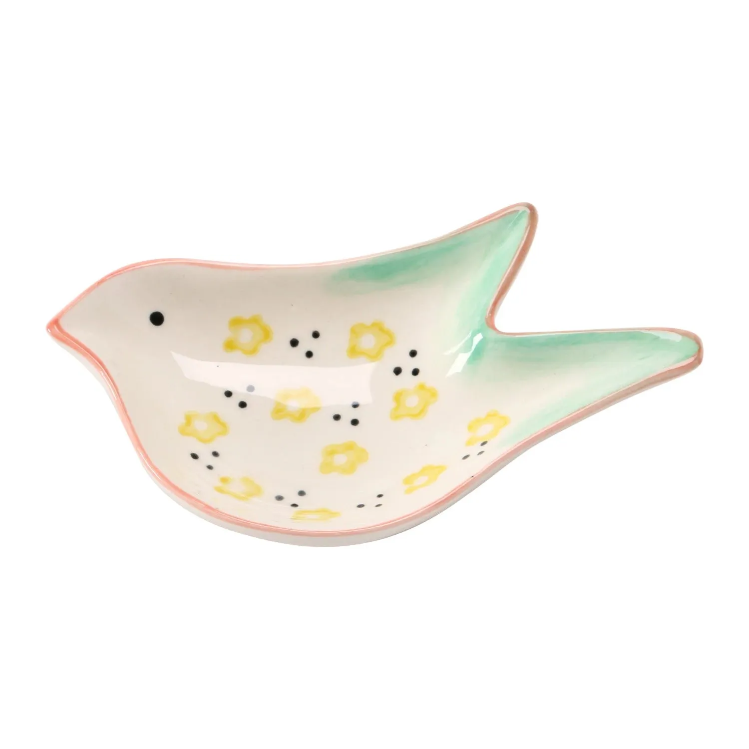 Hand-Painted Stoneware Bird Shaped Dish