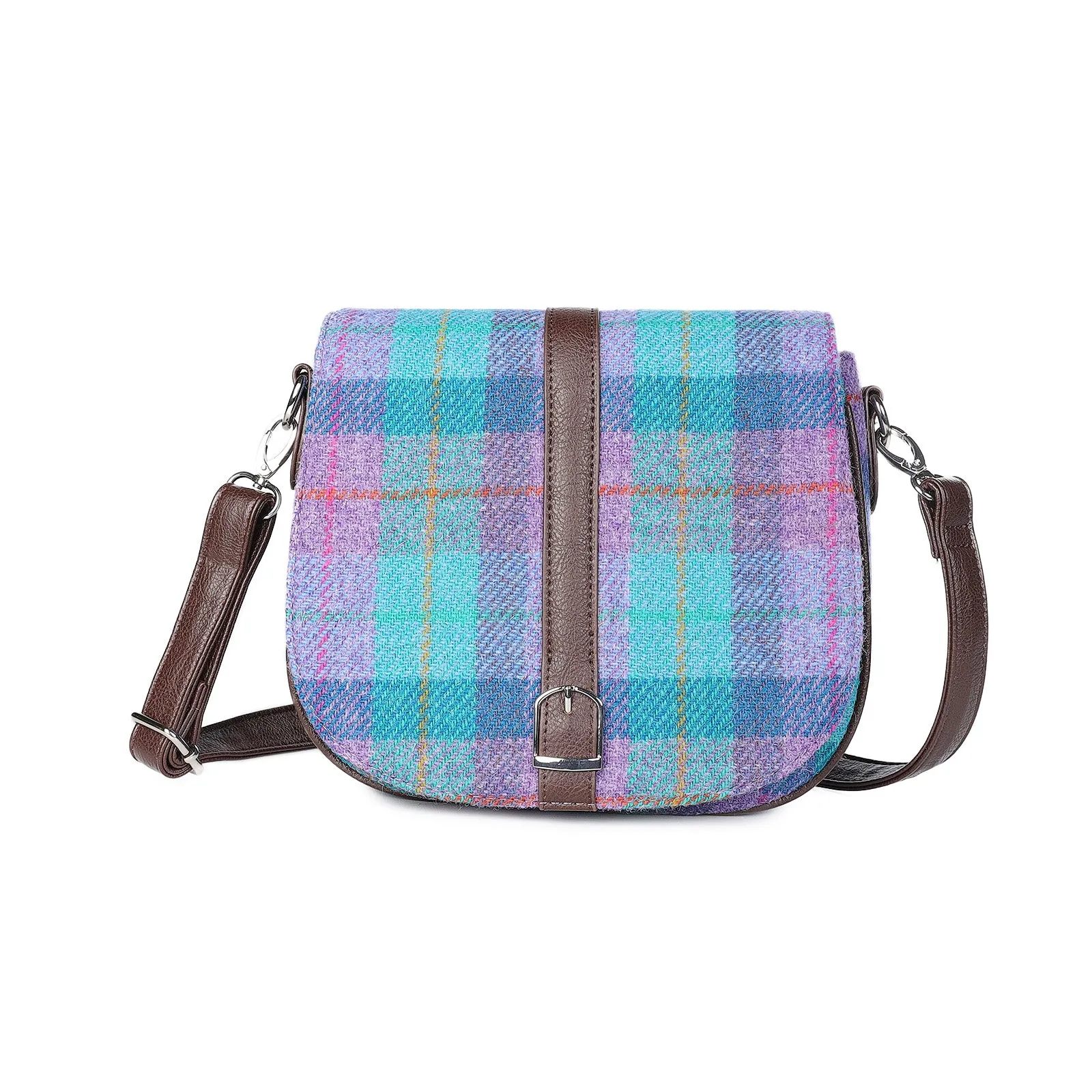 Harris Tweed Shoulder Bag Green & Purple Check