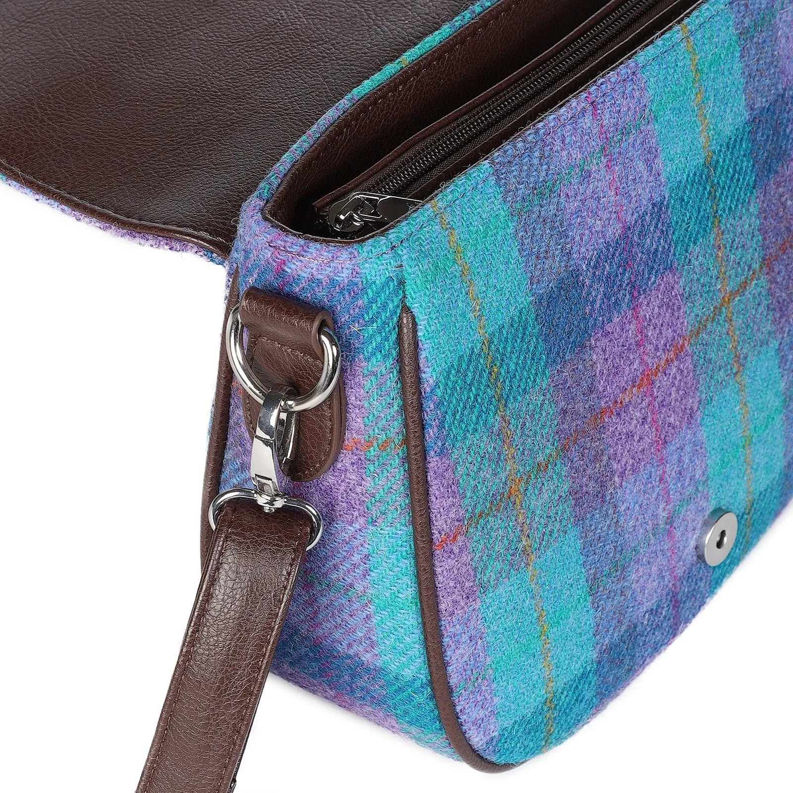 Harris Tweed Shoulder Bag Green & Purple Check