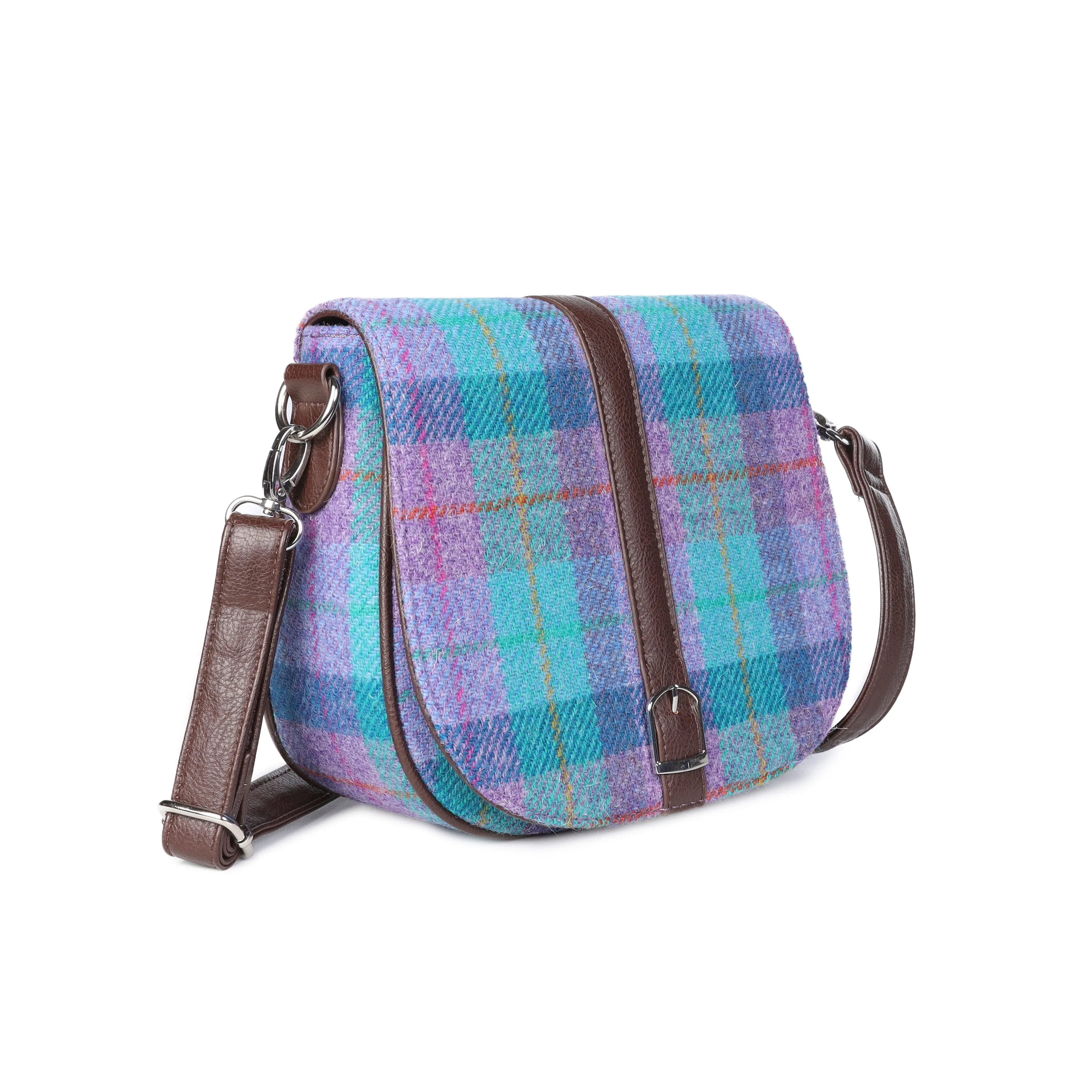 Harris Tweed Shoulder Bag Green & Purple Check