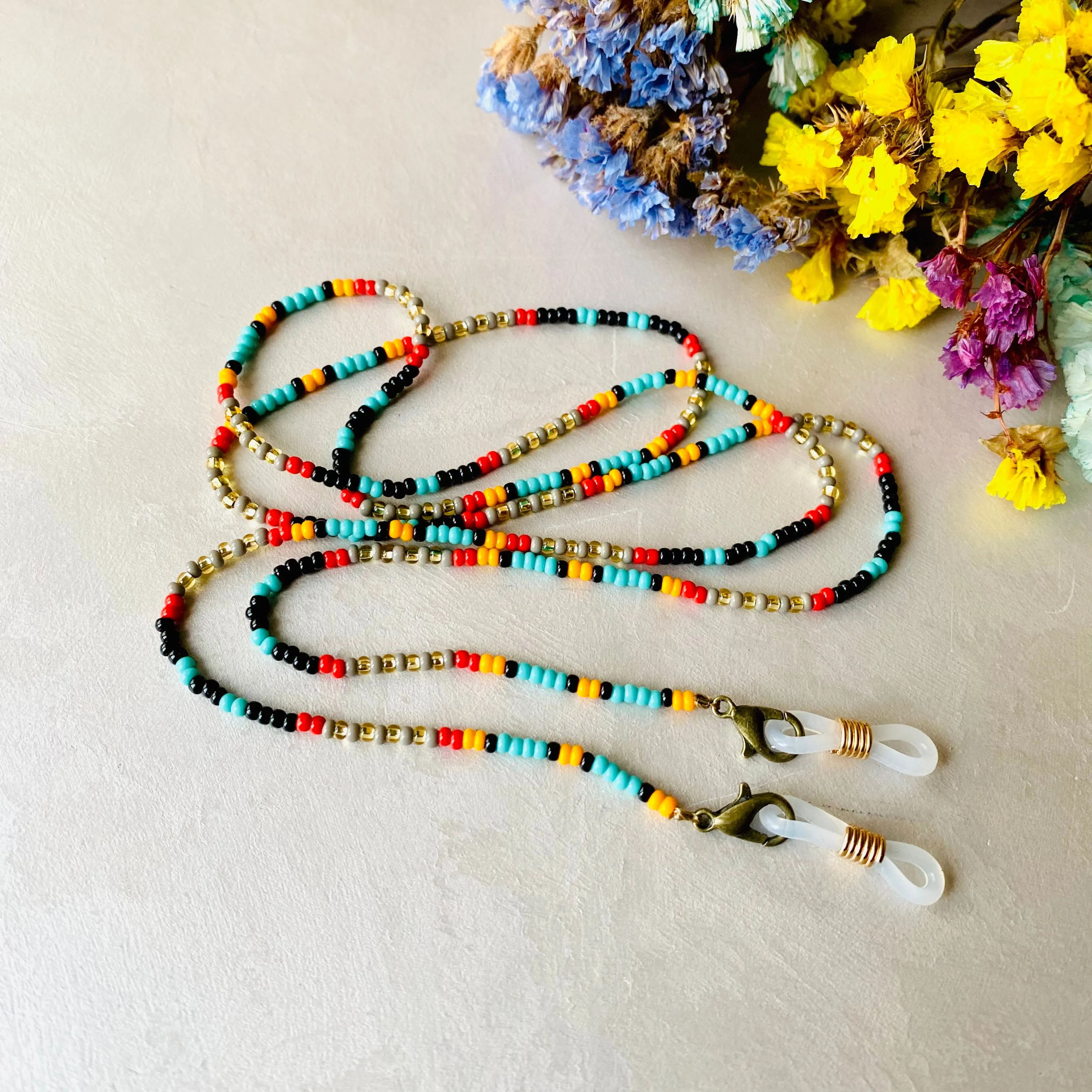 Hippie Dainty Seed Bead Glasses Chain, Colorful Beaded Lanyard, Indigenous style Glasses Chain Native inspired, Boho Sunglasses Strap Airpod