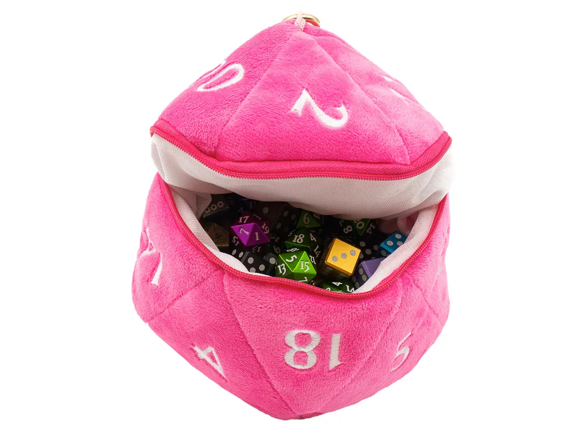 Hot Pink D20 Plush Dice Bag (6.5") | Zippered Dice Storage | UltraPro