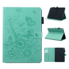 iPad 10.2 (2019) imprint butterfly leather flip case - Cyan