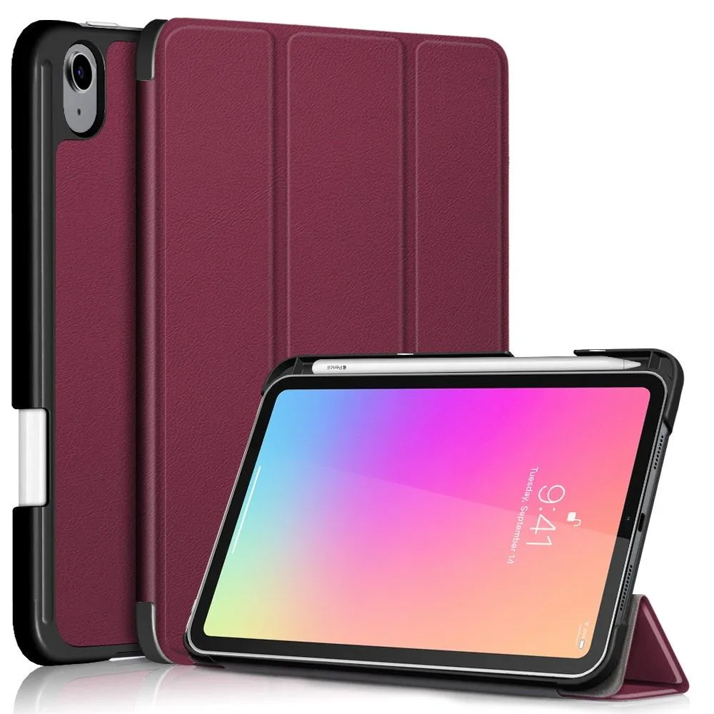 iPad Mini 6 (2021) slim tri-fold PU leather flip case with pen slot - Wine Red