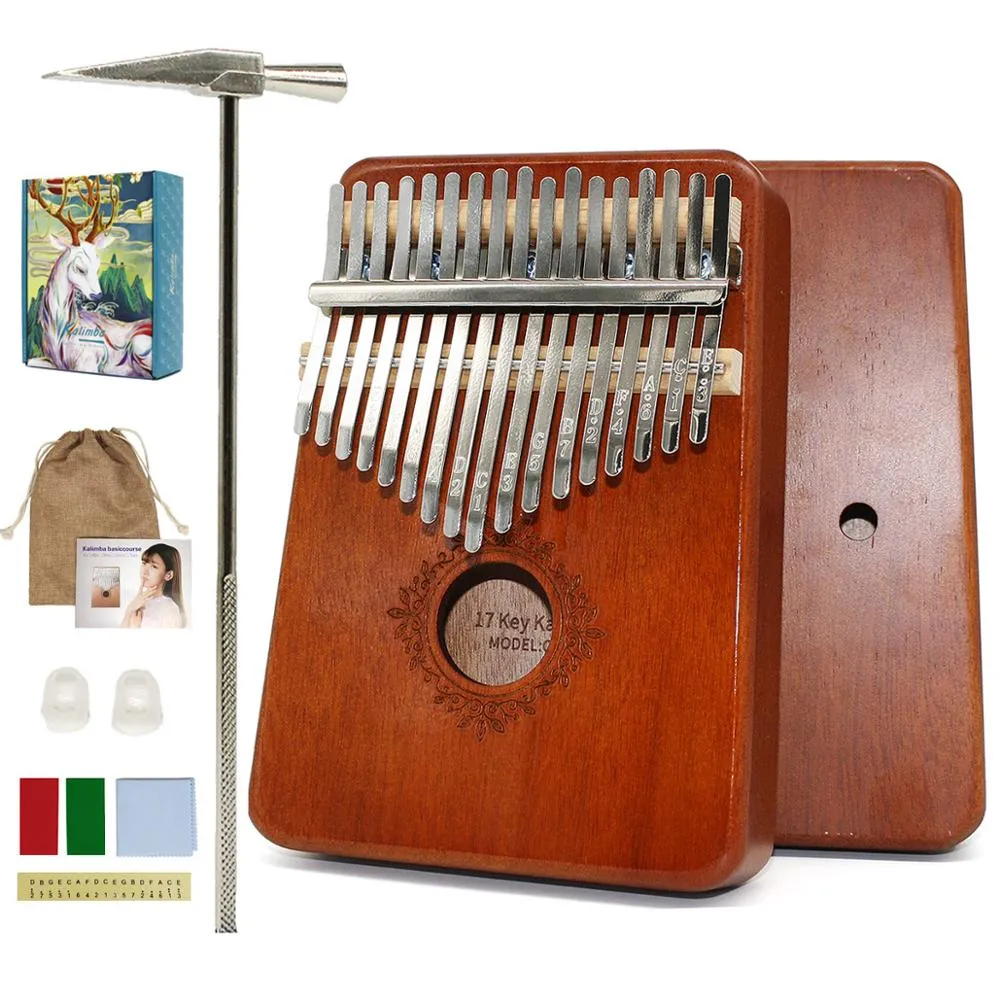 Kalimba 17 key Thumb Piano High Quality Wood Mahogany Mbira Body Musical Instruments Africa Kalimba Piano with Accessories