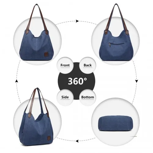 Kono Canvas Shoulder Tote Bag - Navy | Trendy & Functional Daily Essential