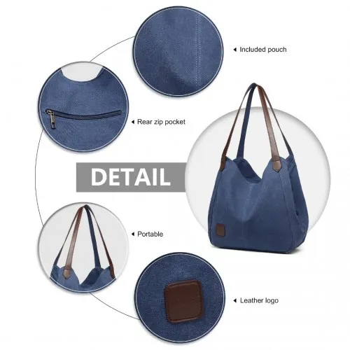 Kono Canvas Shoulder Tote Bag - Navy | Trendy & Functional Daily Essential