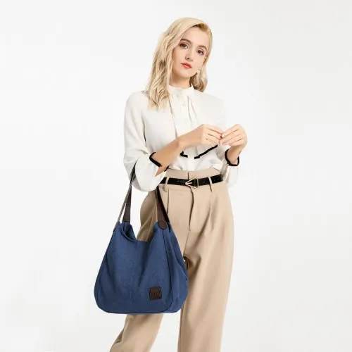 Kono Canvas Shoulder Tote Bag - Navy | Trendy & Functional Daily Essential