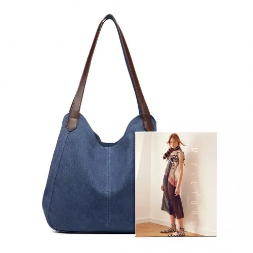 Kono Canvas Shoulder Tote Bag - Navy | Trendy & Functional Daily Essential