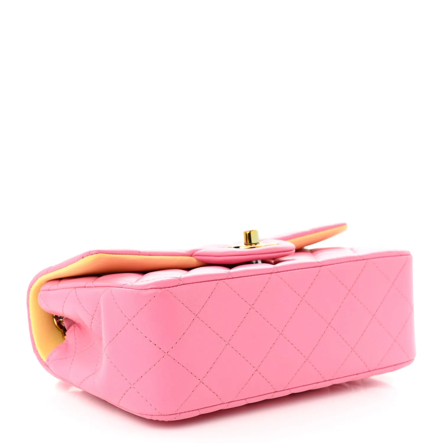 Lambskin Quilted Mini Rectangular Flap Pink Yellow