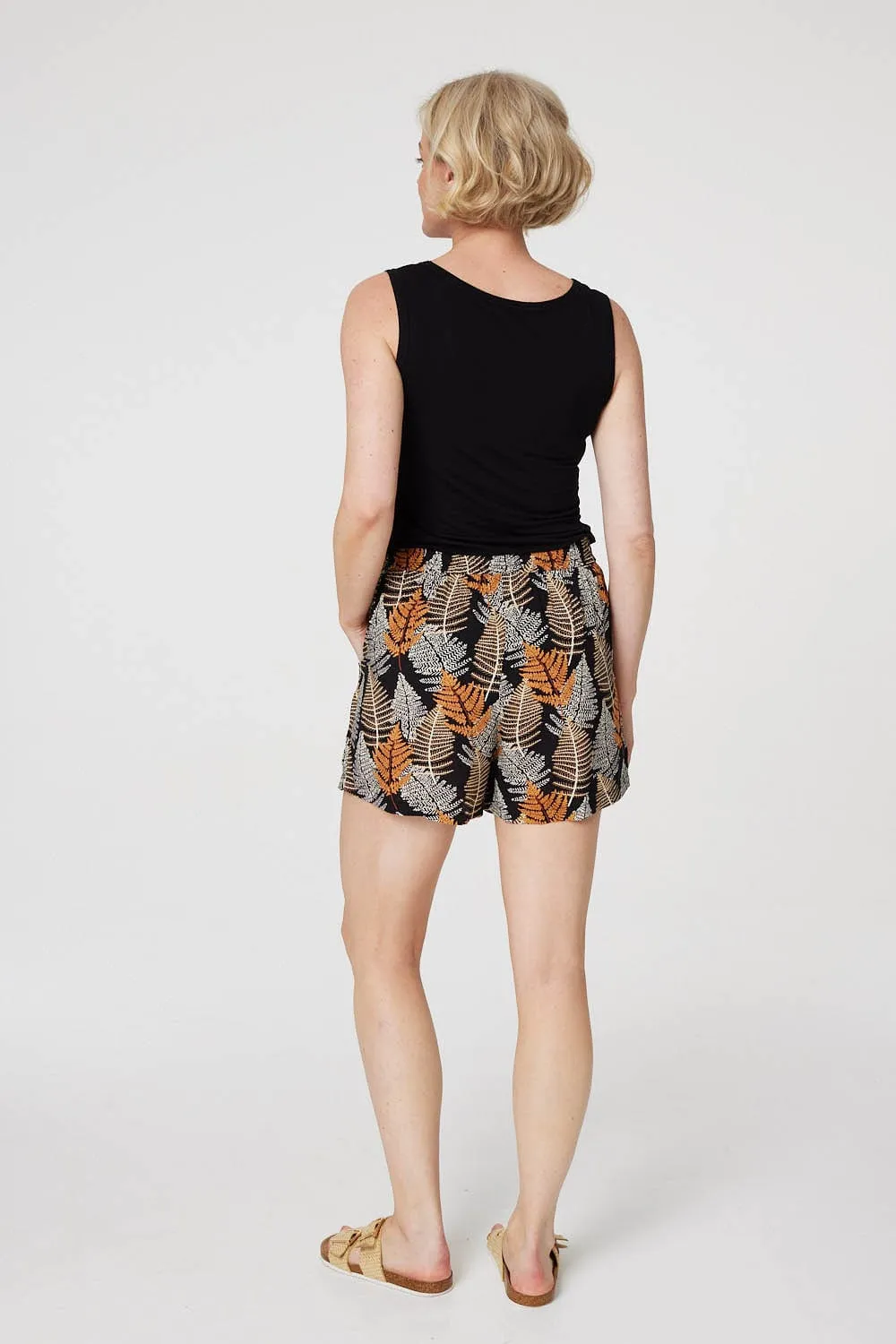 Leaf Print High Waist Shorts