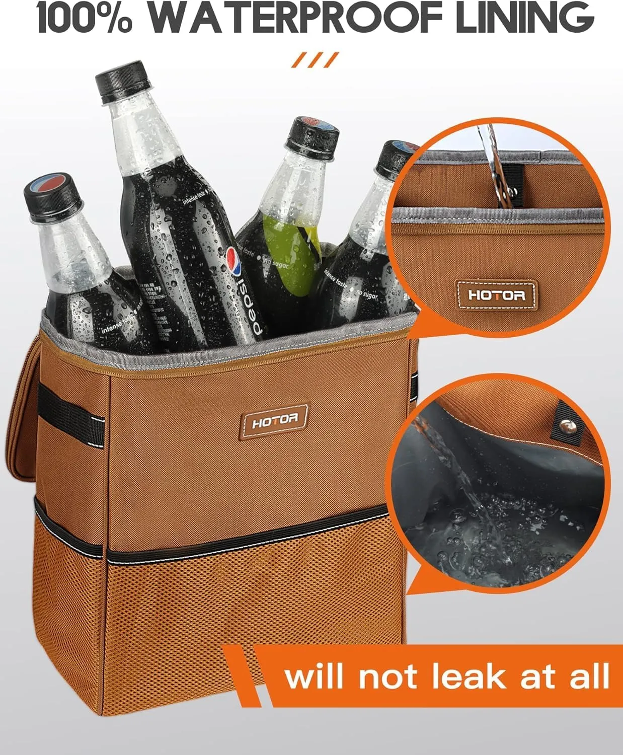 Leak-Proof Car Trash Bag with Lid & Storage Pockets - Waterproof Organizer