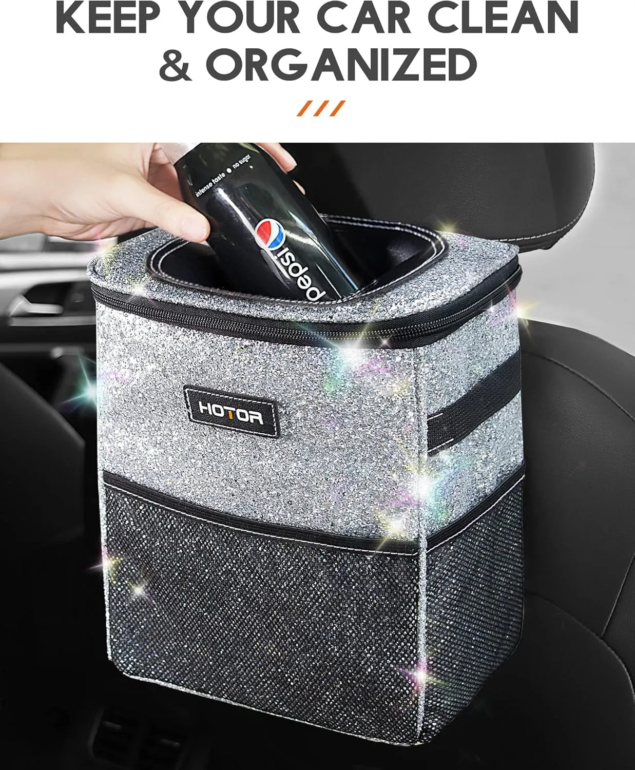 Leak-Proof Car Trash Bag with Lid & Storage Pockets - Waterproof Organizer