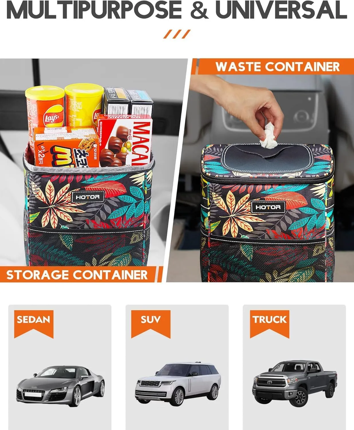 Leak-Proof Car Trash Bag with Lid & Storage Pockets - Waterproof Organizer