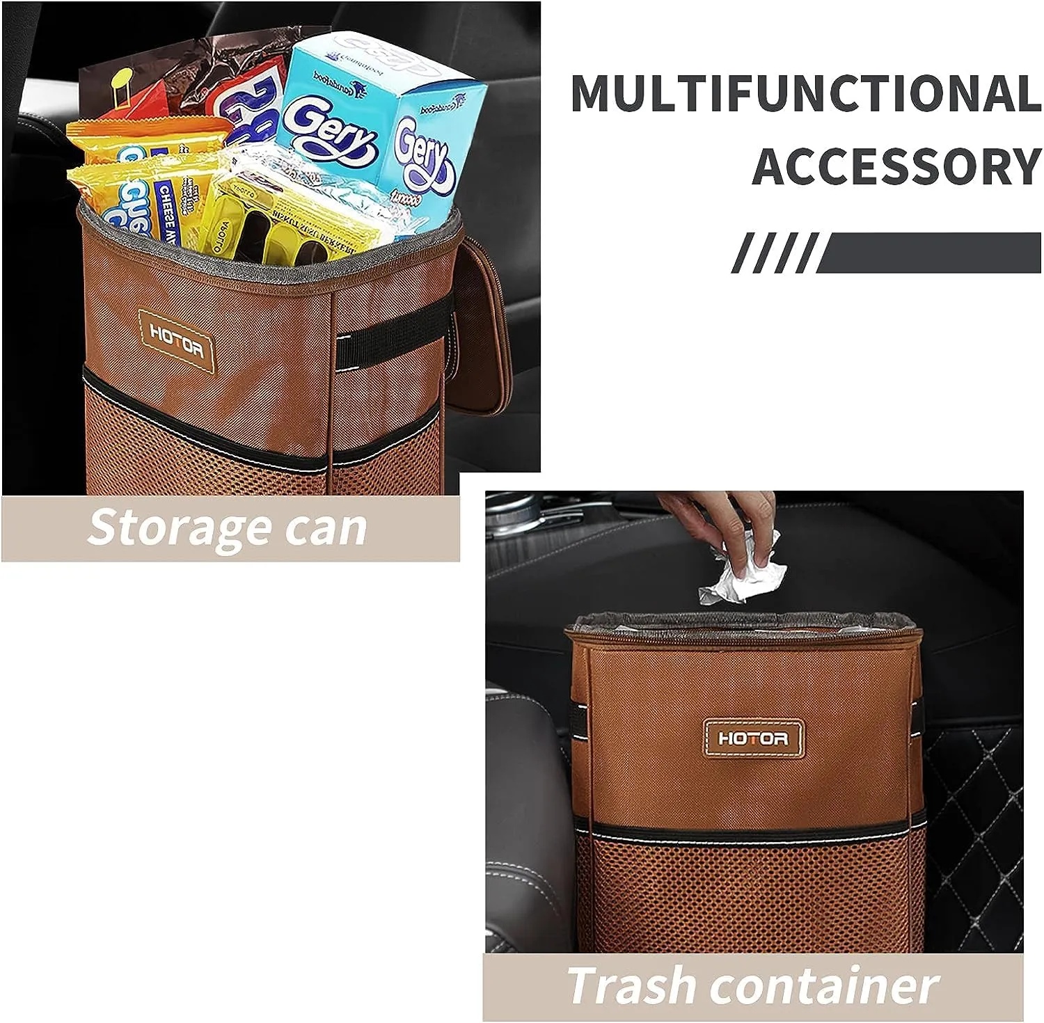 Leak-Proof Car Trash Bag with Lid & Storage Pockets - Waterproof Organizer