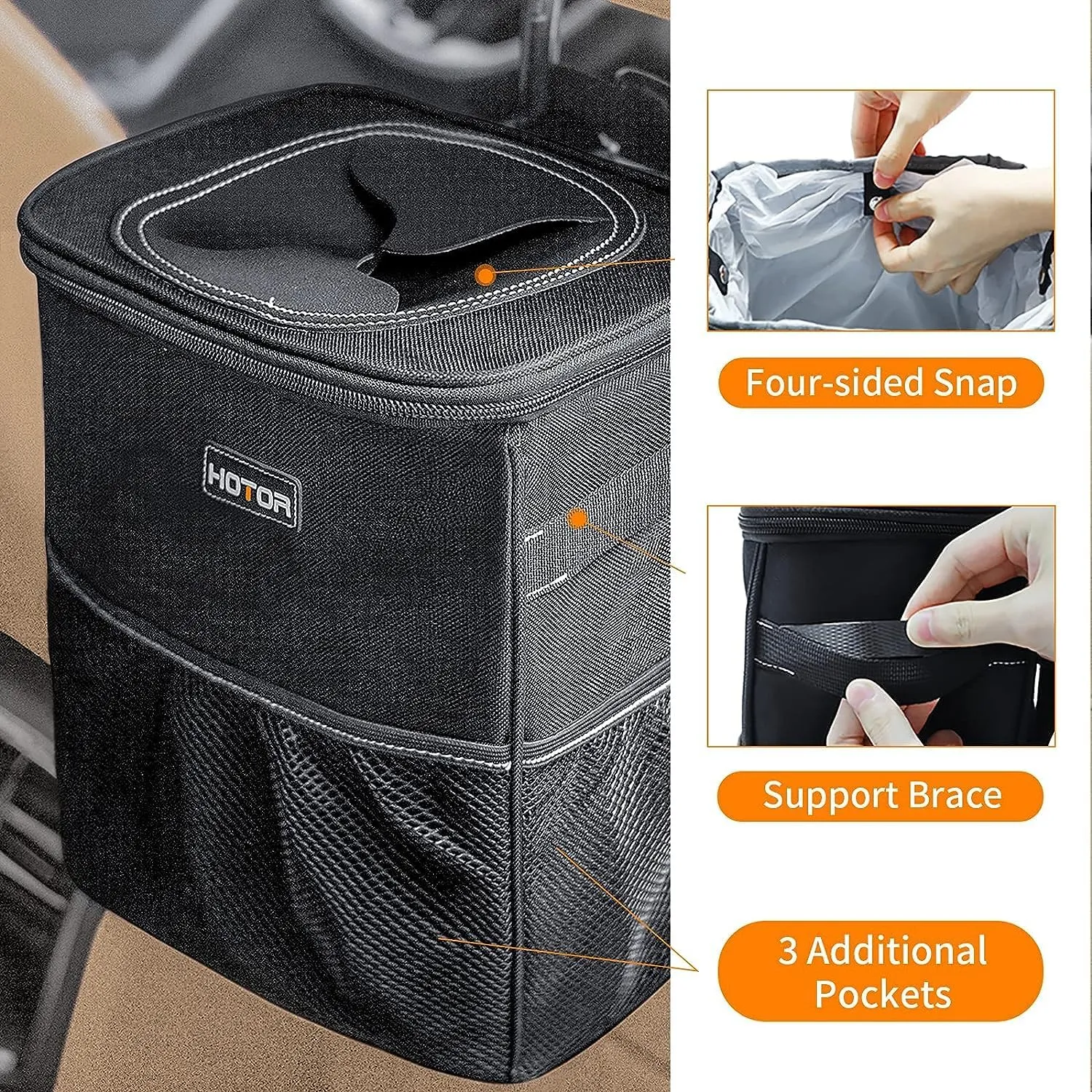 Leak-Proof Car Trash Bag with Lid & Storage Pockets - Waterproof Organizer