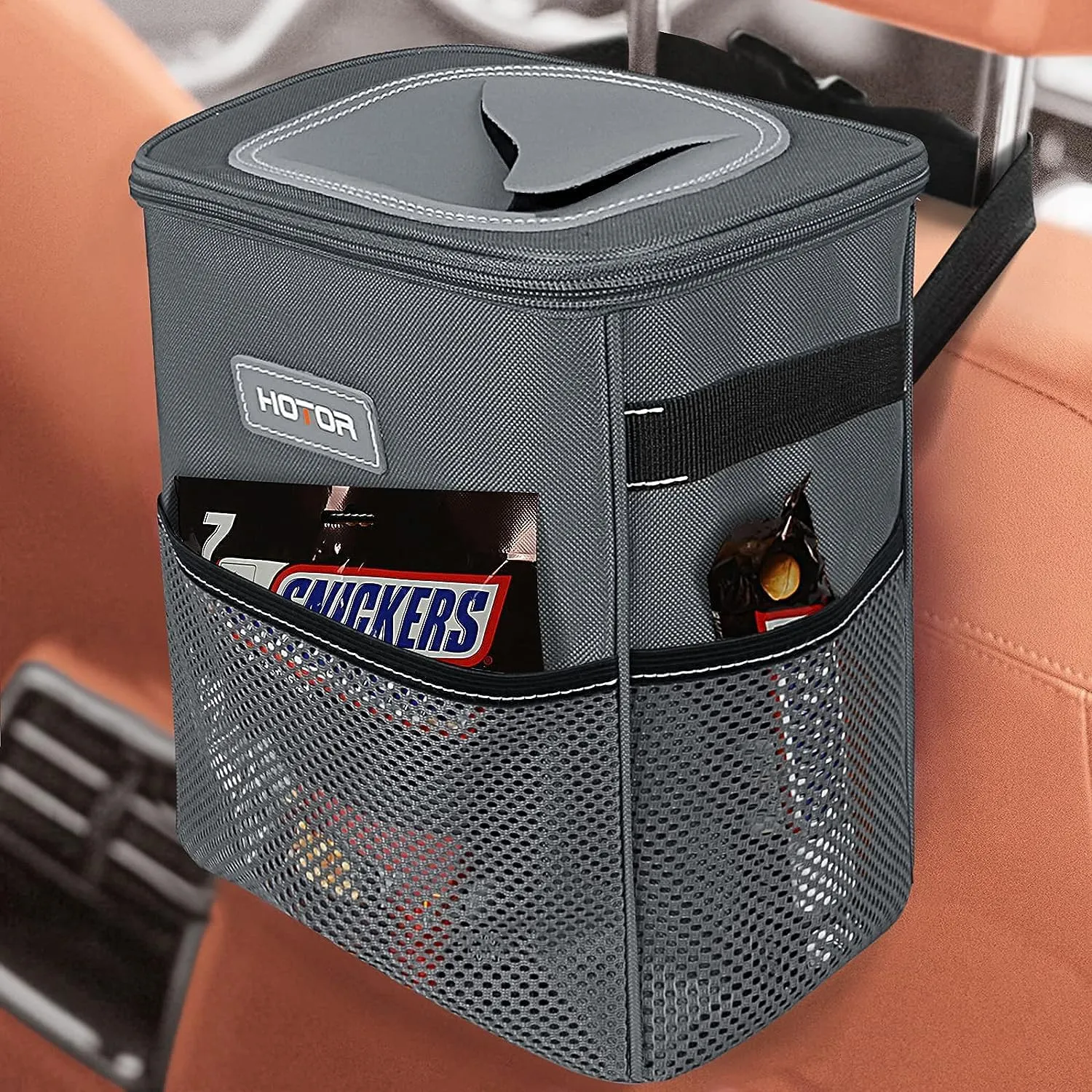 Leak-Proof Car Trash Bag with Lid & Storage Pockets - Waterproof Organizer