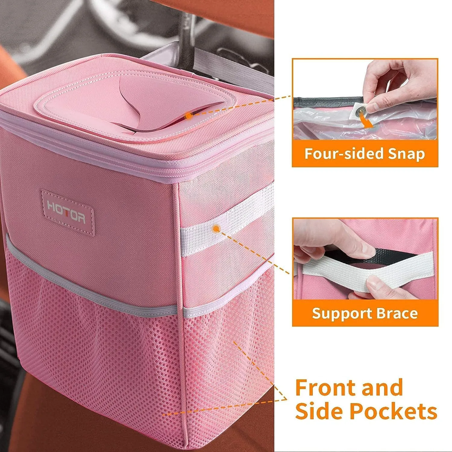 Leak-Proof Car Trash Bag with Lid & Storage Pockets - Waterproof Organizer